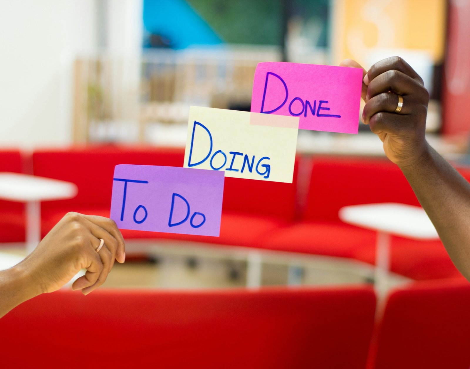 Project Management - To Do, Doing, Done sticky notes